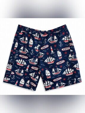 Hatley Men's Navy Nautical Swim Trunks Shorts Size Medium Boats Anchors